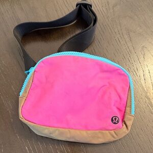 Lululemon Pink, Turquoise, Tan Crossbody Bag. Outer zip/inside zip. Excellent.